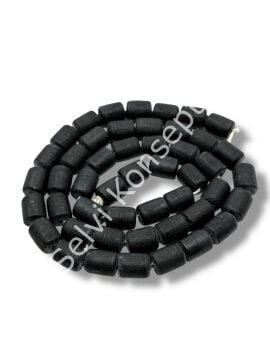 El Yapımı Mat Silindir Dizi Cam Boncuk Siyah 10x12 mm