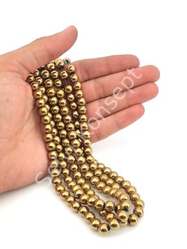 Hematit Doğal Taş Altın Sarısı Renk 8 mm