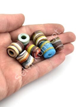 Silindir Bodrum Cam Boncuk Karışık Ebruli 15 mm 10 Adet