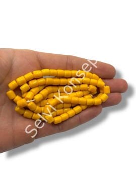 El Yapımı Parlak Silindir Dizi Cam Boncuk Hardal 6x7 mm