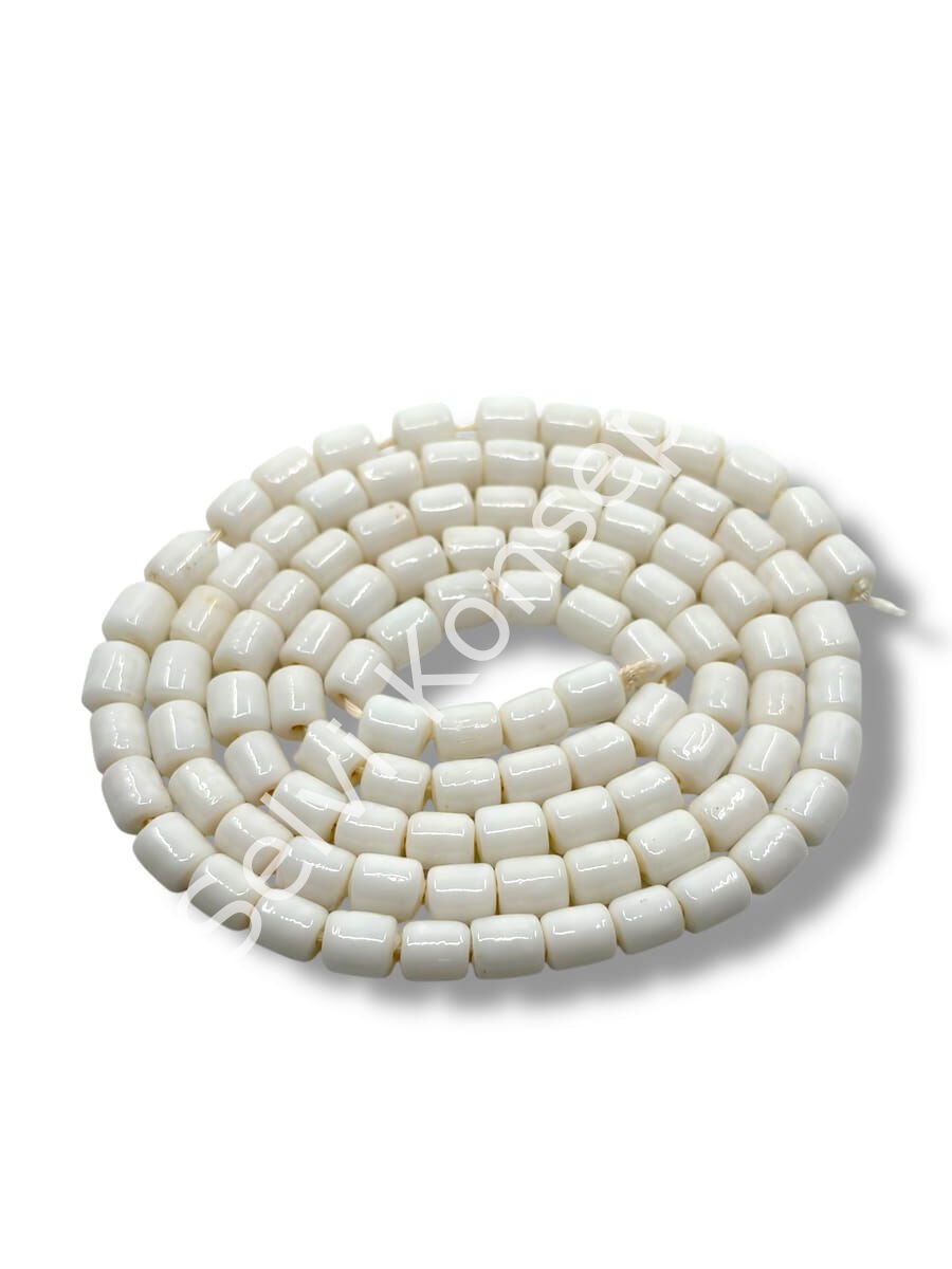 El Yapımı Parlak Silindir Dizi Cam Boncuk Beyaz 6x7 mm