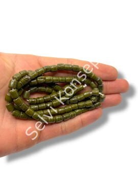 El Yapımı Parlak Silindir Dizi Cam Boncuk Haki Yeşili 6x7 mm