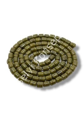 El Yapımı Parlak Silindir Dizi Cam Boncuk Haki Yeşili 6x7 mm