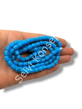 El Yapımı Parlak Silindir Dizi Cam Boncuk Mavi 6x7 mm