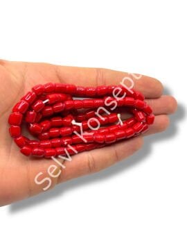 El Yapımı Parlak Silindir Dizi Cam Boncuk Kırmızı 6x7 mm