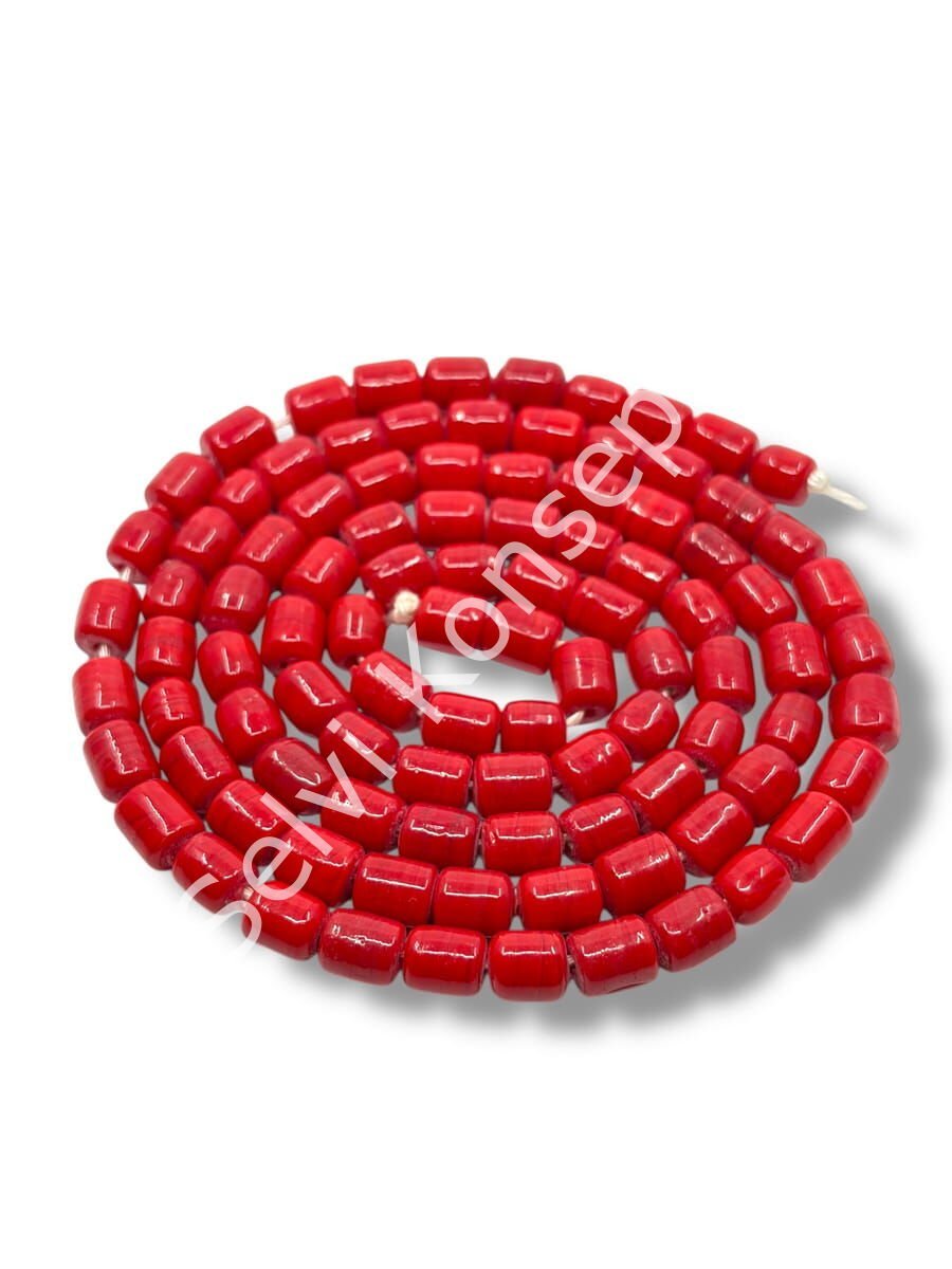 El Yapımı Parlak Silindir Dizi Cam Boncuk Kırmızı 6x7 mm