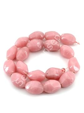 El Yapımı Pembe Kesimli Dizi Cam Boncuk 15x12 mm