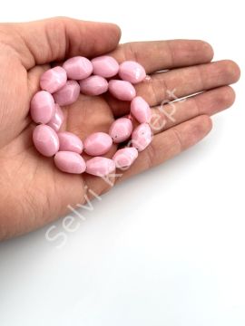 El Yapımı Pembe Kesimli Dizi Cam Boncuk 15x12 mm