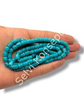 El Yapımı Parlak Silindir Dizi Cam Boncuk Turkuaz 6x7 mm