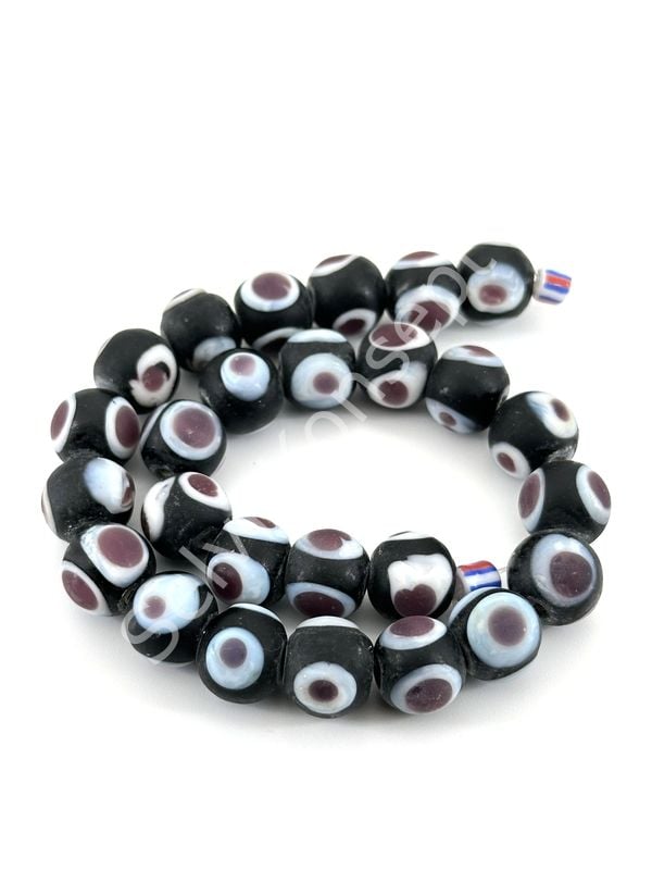 El Yapımı Mat Siyah Roma Karagöz Cam Boncuk 12 mm