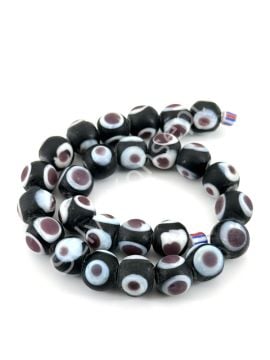 El Yapımı Mat Siyah Roma Karagöz Cam Boncuk 12 mm