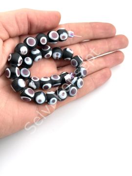 El Yapımı Mat Siyah Roma Karagöz Cam Boncuk 12 mm