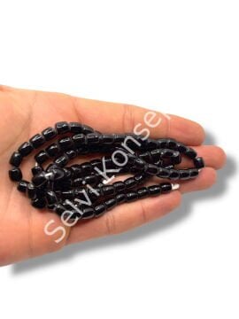 El Yapımı Parlak Silindir Dizi Cam Boncuk Siyah 6x7 mm