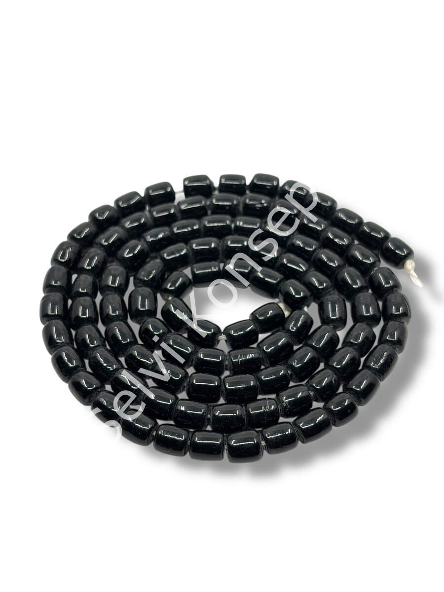El Yapımı Parlak Silindir Dizi Cam Boncuk Siyah 6x7 mm