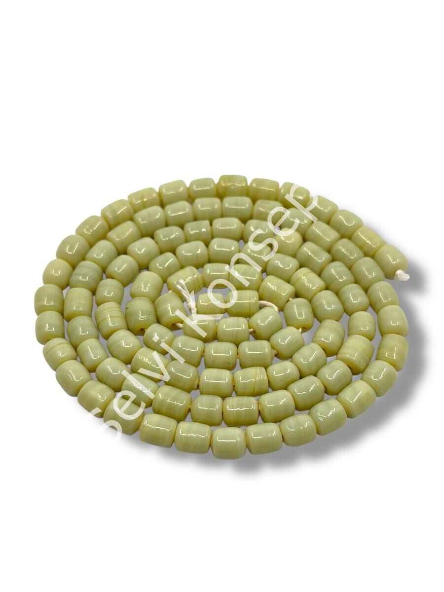 El Yapımı Parlak Silindir Dizi Cam Boncuk Krem 6x7 mm