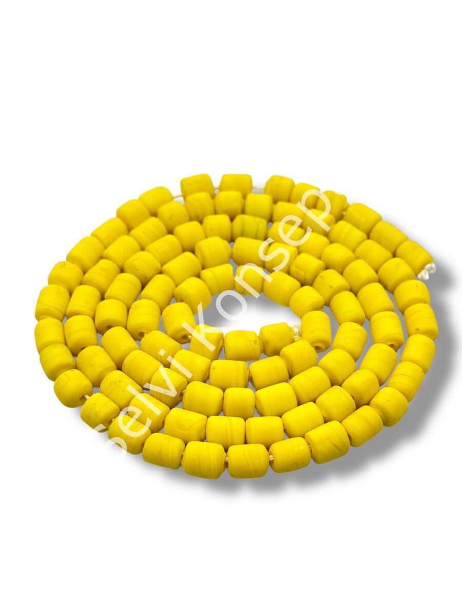 El Yapımı Mat Silindir Dizi Cam Boncuk Sarı 6x7 mm