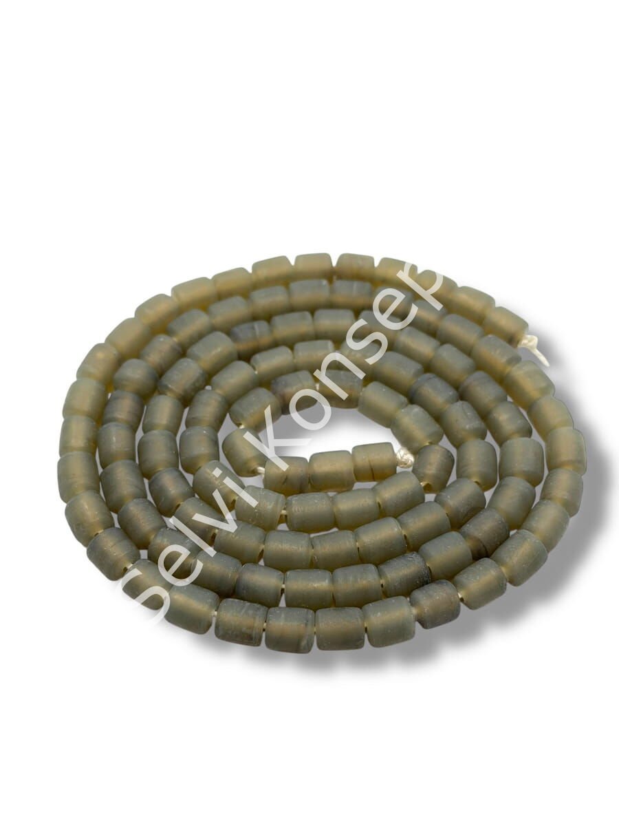 El Yapımı Mat Silindir Dizi Cam Boncuk Duman Gri 6x7 mm
