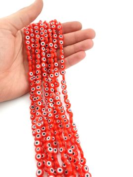 Yassı Dizi Cam Nazar Boncuğu Şeffaf Turuncu 8 mm
