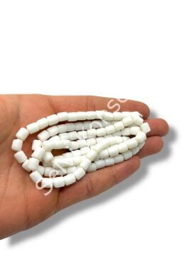 El Yapımı Mat Silindir Dizi Cam Boncuk Beyaz 6x7 mm