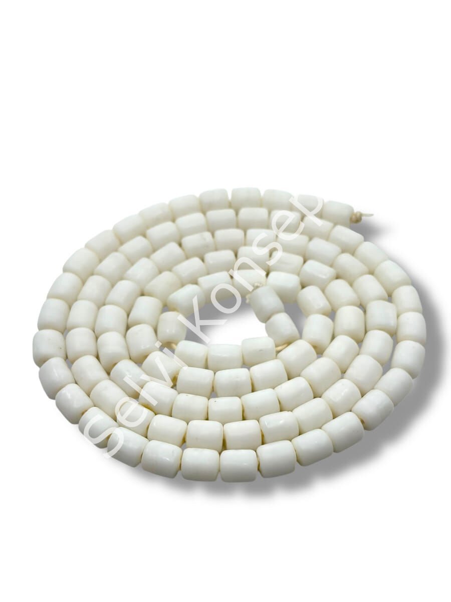 El Yapımı Mat Silindir Dizi Cam Boncuk Beyaz 6x7 mm