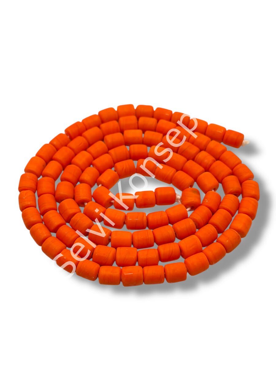 El Yapımı Mat Silindir Dizi Cam Boncuk Turuncu 6x7 mm