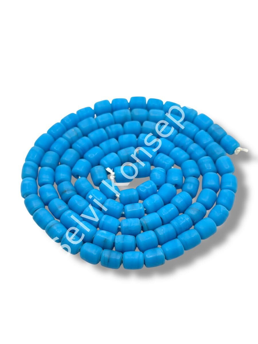 El Yapımı Mat Silindir Dizi Cam Boncuk Mavi 6x7 mm