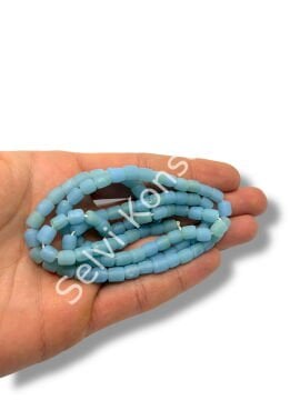 El Yapımı Mat Silindir Dizi Cam Boncuk Alacalı Bebek Mavisi 6x7 mm