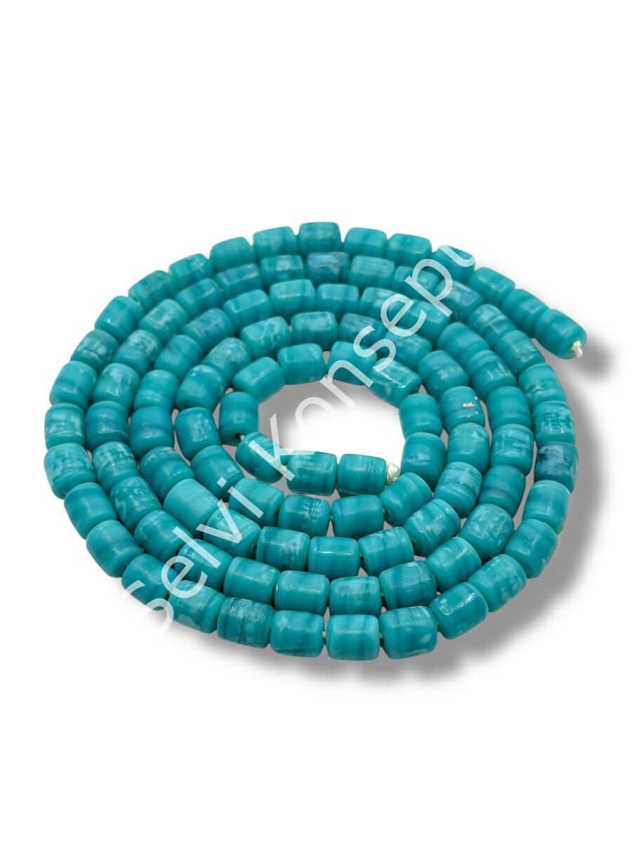 El Yapımı Mat Silindir Dizi Cam Boncuk Turkuaz 6x7 mm
