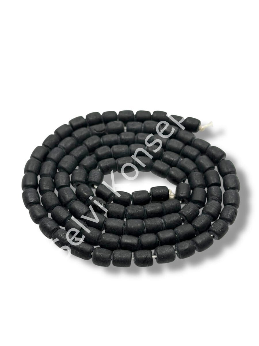 El Yapımı Mat Silindir Dizi Cam Boncuk Siyah 6x7 mm
