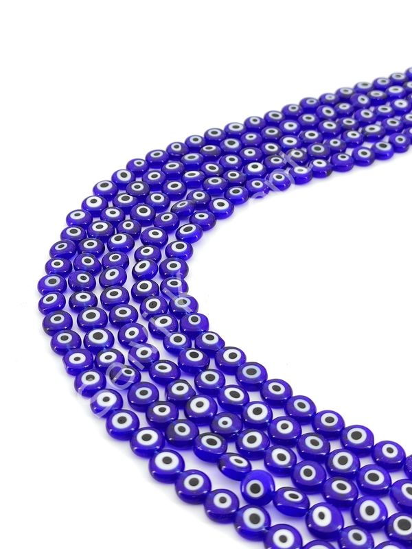 Yassı Dizi Cam Nazar Boncuğu Lacivert 8 mm