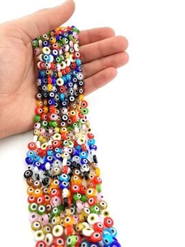 Yassı Dizi Cam Nazar Boncuğu Özel Mix 8 mm