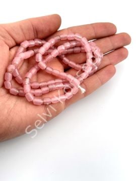 Silindir Dizi Cam Boncuk Şeffaf Pembe 6x7,5 mm