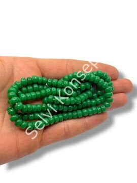 El Yapımı Parlak Yassı Silindir Dizi Cam Boncuk Orman Yeşili 7x4 mm