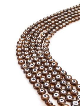 Yassı Dizi Cam Nazar Boncuğu Kahverengi 10 mm
