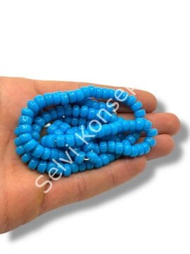 El Yapımı Parlak Yassı Silindir Dizi Cam Boncuk Mavi 7x4 mm
