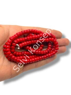 El Yapımı Parlak Yassı Silindir Dizi Cam Boncuk Kırmızı 7x4 mm