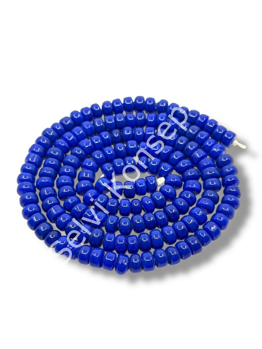 El Yapımı Parlak Yassı Silindir Dizi Cam Boncuk Lacivert 7x4 mm