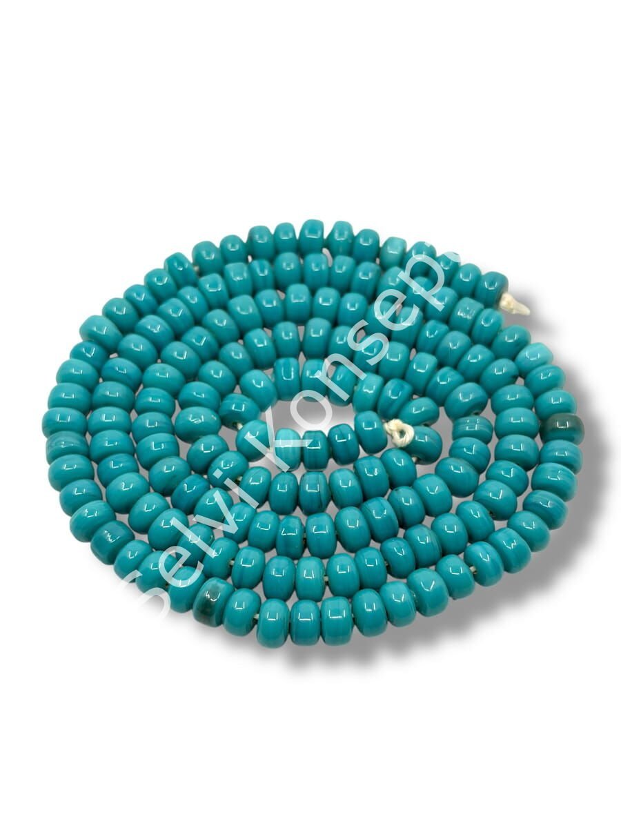 El Yapımı Parlak Yassı Silindir Dizi Cam Boncuk Turkuaz 7x4 mm