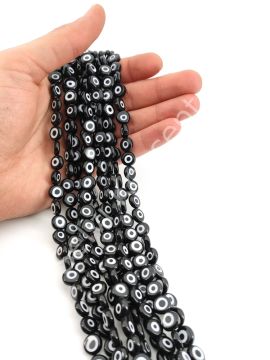 Yassı Dizi Cam Nazar Boncuğu Siyah 10 mm