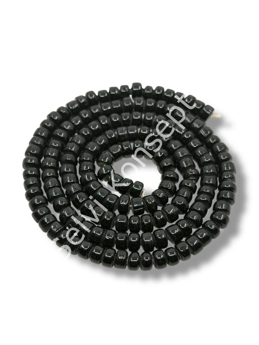 El Yapımı Parlak Yassı Silindir Dizi Cam Boncuk Siyah 7x4 mm