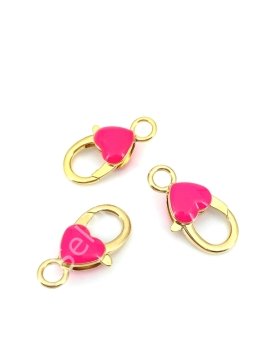 Altın Kaplama Neon Pembe Mineli Kalpli Klips