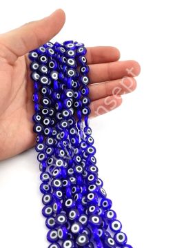 Yassı Dizi Cam Nazar Boncuğu Lacivert 10 mm