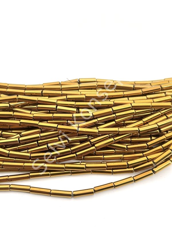 4x12 mm Silindir Boru  Hematit Doğal Taş Altın Sarısı