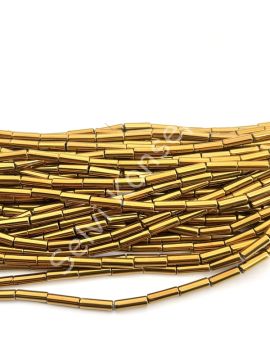 4x12 mm Silindir Boru  Hematit Doğal Taş Altın Sarısı