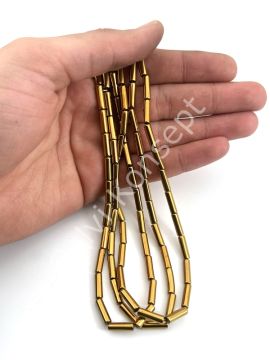 4x12 mm Silindir Boru  Hematit Doğal Taş Altın Sarısı