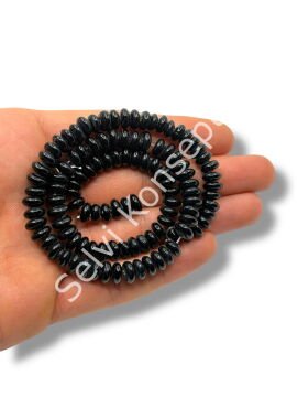 El Yapımı Parlak Disk Rondela Dizi Cam Boncuk Siyah 7,5x3,5 mm