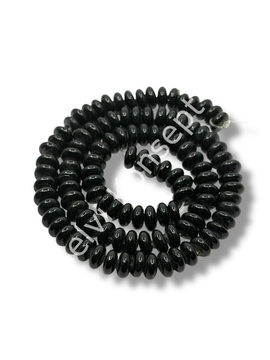 El Yapımı Parlak Disk Rondela Dizi Cam Boncuk Siyah 7,5x3,5 mm