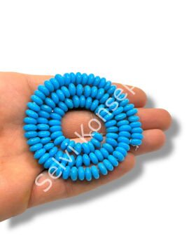 El Yapımı Parlak Disk Rondela Dizi Cam Boncuk Mavi 7,5x3,5 mm