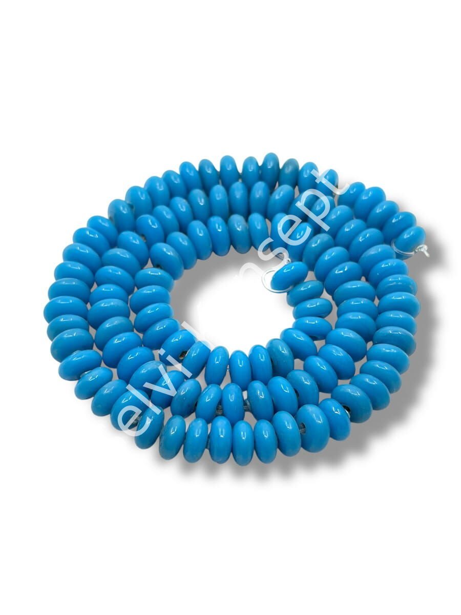 El Yapımı Parlak Disk Rondela Dizi Cam Boncuk Mavi 7,5x3,5 mm
