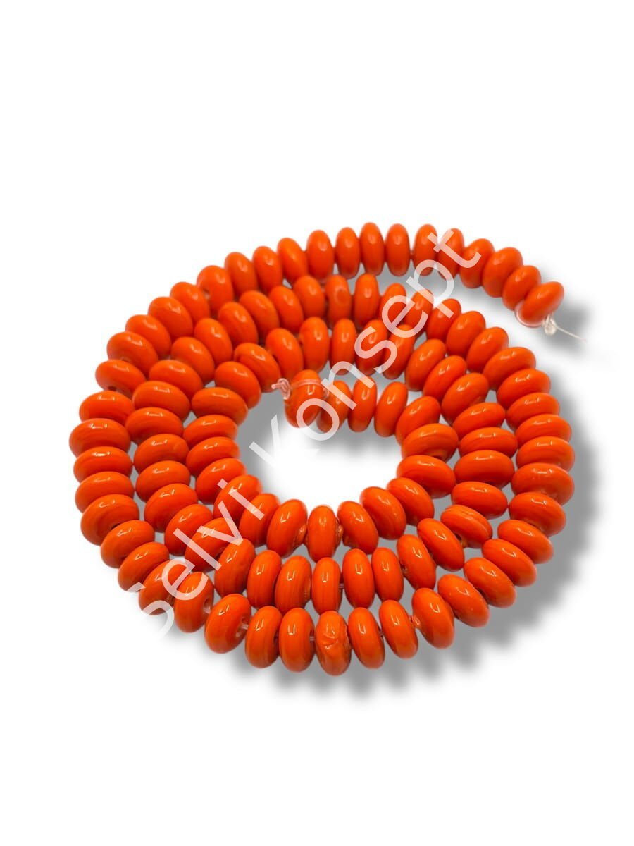 El Yapımı Parlak Disk Rondela Dizi Cam Boncuk Turuncu 7,5x3,5 mm